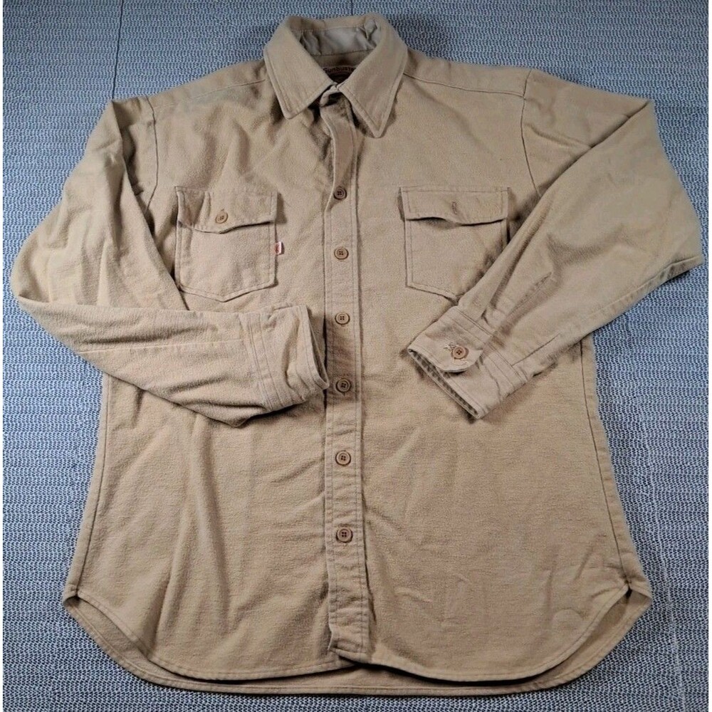 Vtg Mens Sunbuster Flannel Chamois Shirt Yellowish Tan Workwear Oudoors